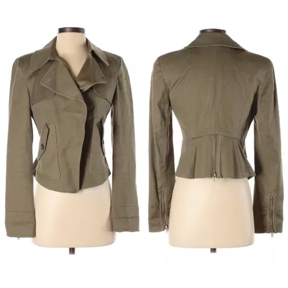 Ann Taylor Olive Heavy Canvas Moto Jacket Asymmetr - Picture 1 of 11